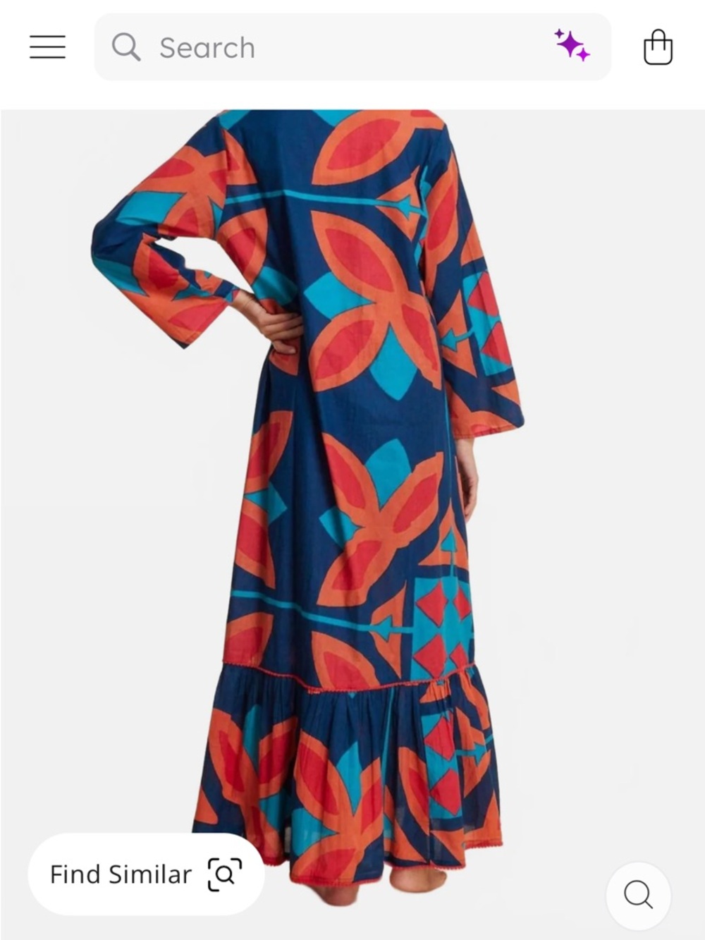 Vibrant Navy Maxi Dress with Coral & Teal Graphic Print - Picture 3 of 5
